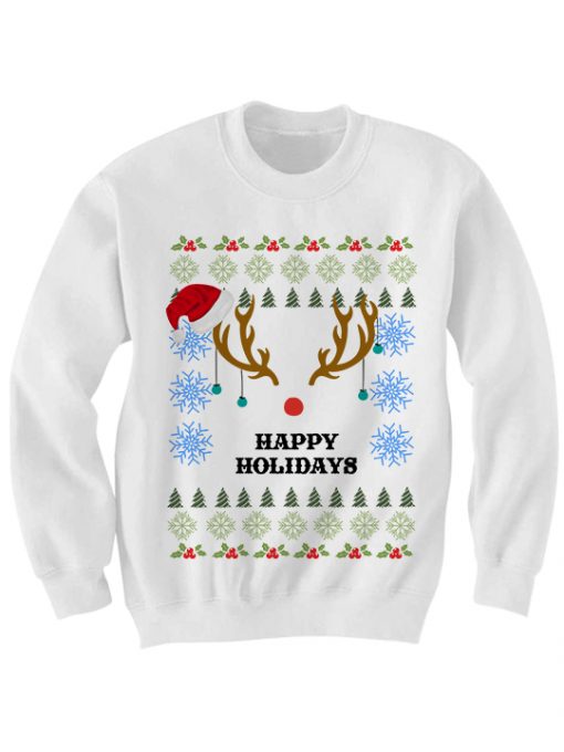 UGLY CHRISTMAS SWATER HAPPY HOLIDAYS ANTLERS SWEATER CHEAP GIFTS FOR MEN WOMEN CHEAP SWEATERS CHRISTMAS GIFTS