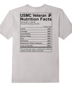 US Marine Corp Veteran Nutrition Facts T Shirt Back