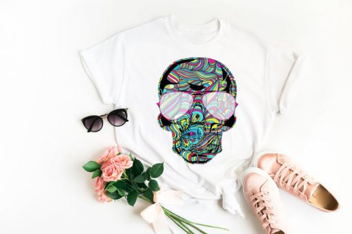 Cool skull unisex t-shirt; skull colorful t-shirt