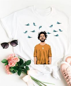 J Cole flying money art tshirt