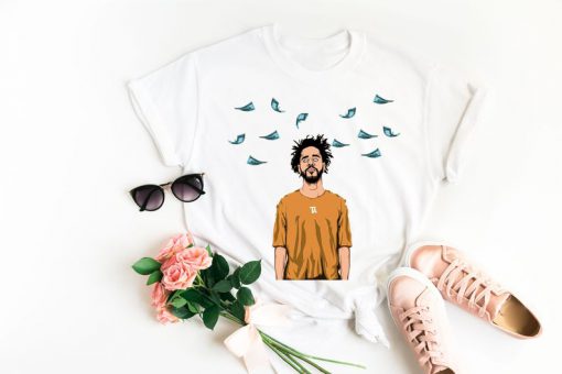 J Cole flying money art tshirt