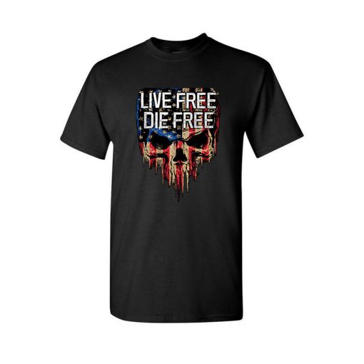 LIVE FREE DIE Free American Flag Skull American Pride T-shirt