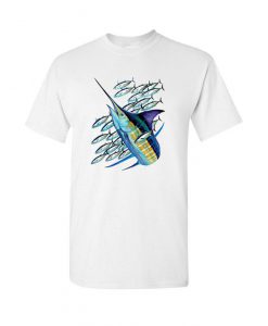 Marlin with school of Fish Men's Fishing T-shirt