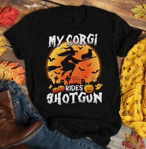 My Corgi rides shotgun Halloween T-shirt