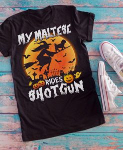 My Maltese rides shotgun Halloween T-shirt,