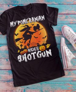 My Pomeranian rides shotgun Halloween T-shirt