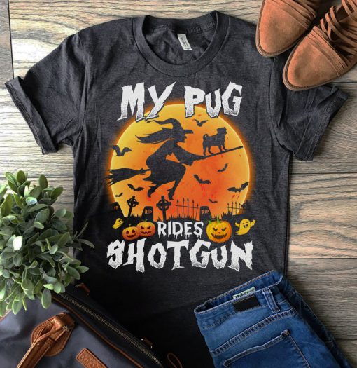 My Pug rides shotgun Halloween T-shirt,