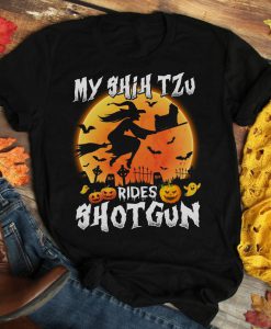 My Shih Tzu rides shotgun Halloween T-shirt