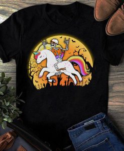 T-shirt Skeleton riding Unicorn Halloween