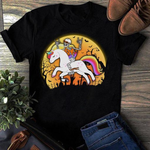 T-shirt Skeleton riding Unicorn Halloween