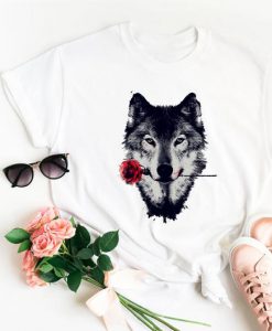 Wolf with rose unisex t-shirt