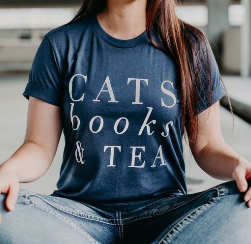 Cats Books and Tea - Cat Lover Gift tshirt