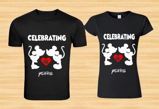 Celebrating anniversary Minnie Mickey with custom year matching couple Valentine tshirt