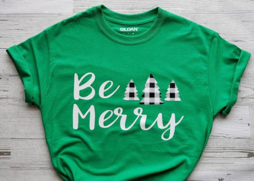 Be Merry T-Shirt - Buffalo Plaid Trees