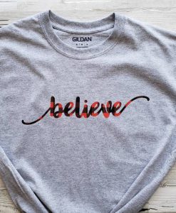 Believe Christmas Shirt with Red Buffalo Plaid