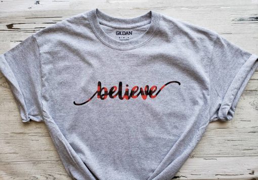 Believe Christmas Shirt with Red Buffalo Plaid