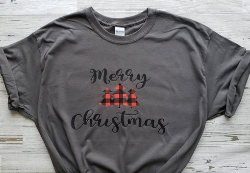 Merry Christmas Shirt- Buffalo Plaid Trees