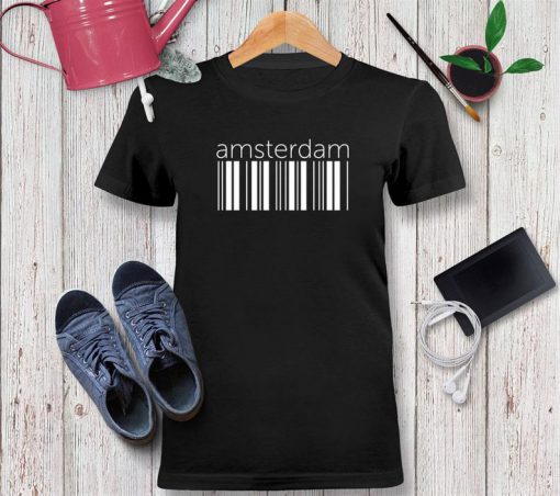 Amsterdam Lower Barcode Tshirt Unisex Adult, Cities Tshirt, Capitals Tshirt