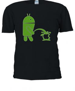 Android Robot Peeing On Apple Funny Tshirt