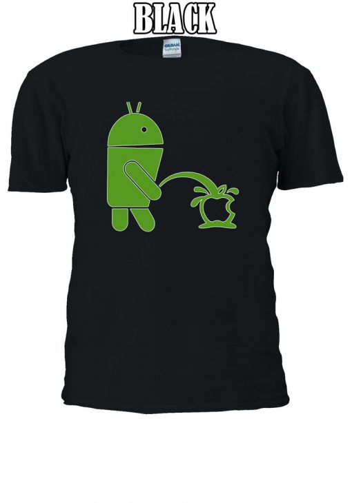 Android Robot Peeing On Apple Funny Tshirt