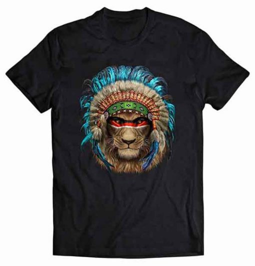 Alpha Lion in Native Indian Headdress Tshirt