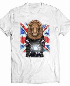 Alpha Lion on Bike with Flag of United Kingdom Tshirt