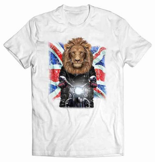 Alpha Lion on Bike with Flag of United Kingdom Tshirt