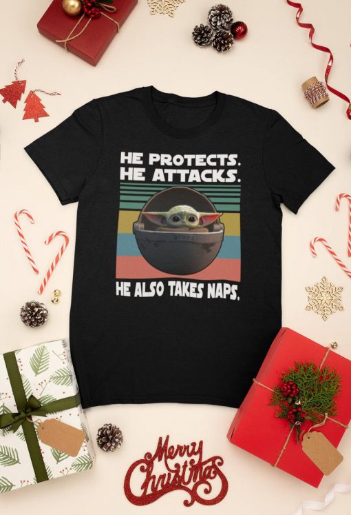 Baby Yoda Protects, Attacks and Naps T Shirt