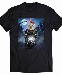 Bald Eagle Santa on Bike Crossing Forest Tshirt