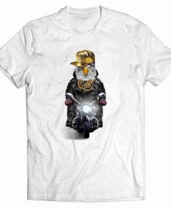 Bald Eagle in Hip Hop Cap Riding Motorcycle Tshirt