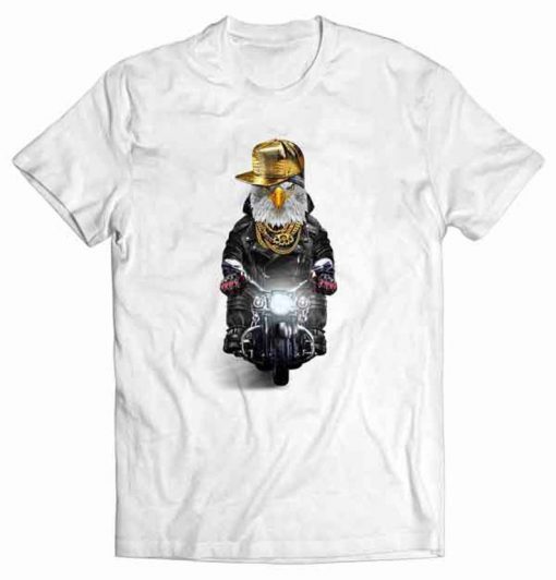 Bald Eagle in Hip Hop Cap Riding Motorcycle Tshirt