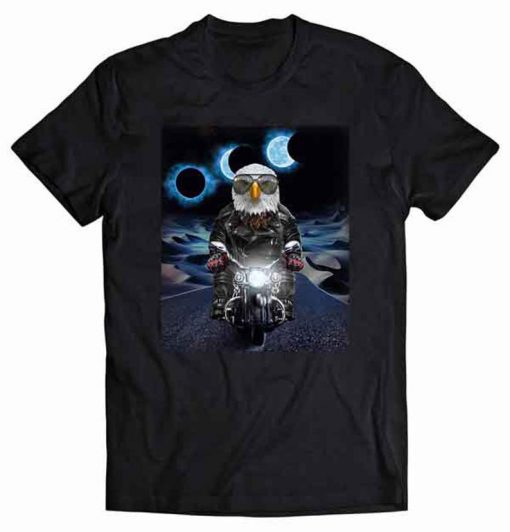 Bald Eagle on Bike Crossing Eclipse Sand Dune Tshirt