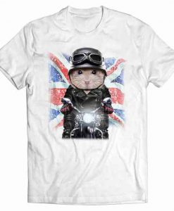 Dwarf Hamster on Bike with Flag of United Kingdom tshirt