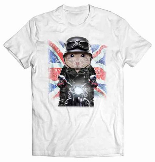 Dwarf Hamster on Bike with Flag of United Kingdom tshirt