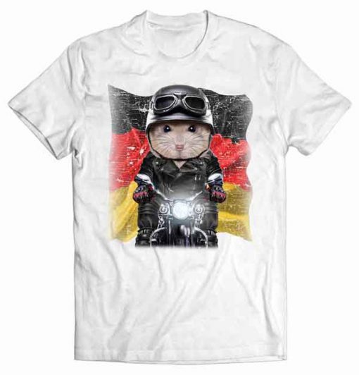 Dwarf Hamster on Motorbike with Flag of Germany Tshirt