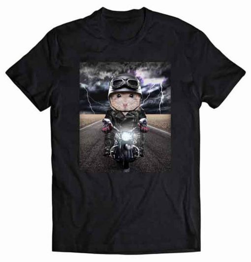 Dwarf Hamster on Motorcycle Cruise Down Highway Tshirt