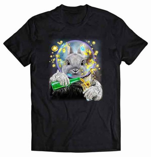 Dwarf Rabbit as Astronaut in Space Enjoying Drin Tshirt