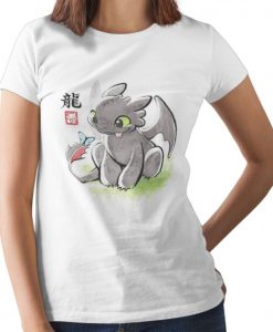 Cute Japan Style Toothless Dragon Ladies Unisex Fit White T-Shirt