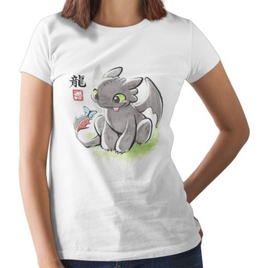 Cute Japan Style Toothless Dragon Ladies Unisex Fit White T-Shirt