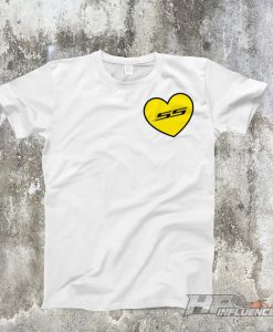 Yellow SS HEART White Chevy T-Shirt. Camaro, Corvette, Caprice, Chevelle Car Classic Shirt