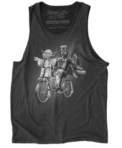 Yoda & Darth Vader Riding a Bicycle Hand Screen Printed on a Mens Tank Top