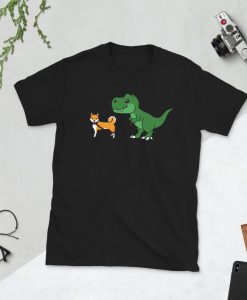 T Rex Dinosaur Walking Shiba Inu T-Shirt