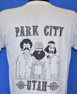 80s Park City Utah Miner Hippie Cartoon Skiing Distressed t-shirt Back