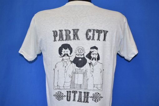 80s Park City Utah Miner Hippie Cartoon Skiing Distressed t-shirt Back