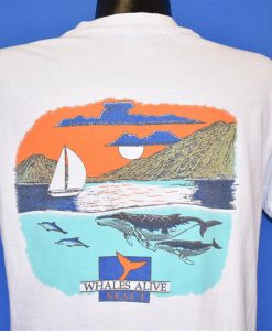 90s Whales Alive Humpback Dolphins Maui Hawaii Sunset Sailboat t-shirt Back