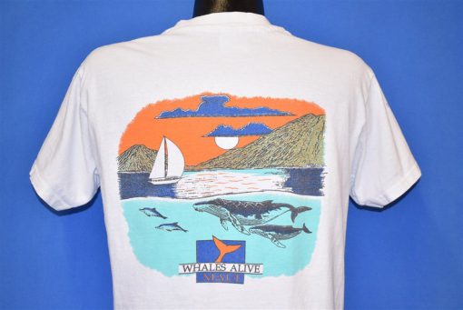 90s Whales Alive Humpback Dolphins Maui Hawaii Sunset Sailboat t-shirt Back