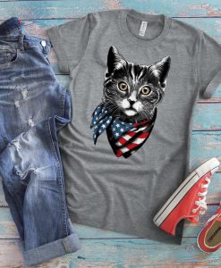 American Flag Cat T-Shirt, Cute Kitty Lover Gift