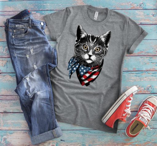 American Flag Cat T-Shirt, Cute Kitty Lover Gift