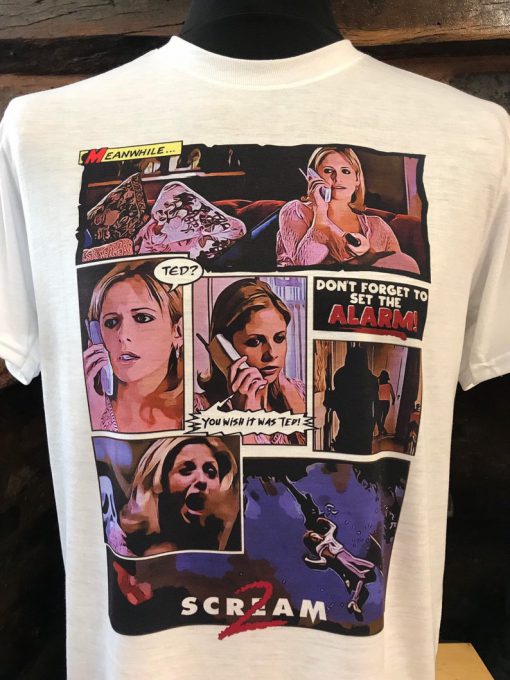 Scream 2 - White T-Shirt. Cici, Sarah Michelle Gellar. Men's & Women's all sizes. Comic book