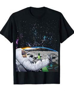 Space Vacation Funny NASA Astronaut Drinking Beer On The Moon Chilling Awesome Funny Comedy Celebration T-Shirt